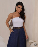 Saia Jeans Longa Evasê