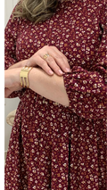 Vestido Midi Floral Manga 3/4 Acinturado