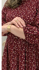 Vestido Midi Floral Manga 3/4 Acinturado