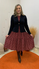 Vestido Midi Floral Manga 3/4 Acinturado