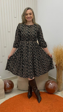 Vestido Midi Floral Manga 3/4 Acinturado