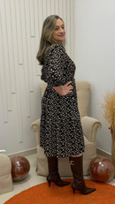 Vestido Midi Floral Manga 3/4 Acinturado