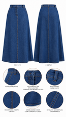 Saia Jeans Longa Evasê