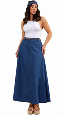 Saia Jeans Longa Evasê