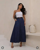 Saia Jeans Longa Evasê